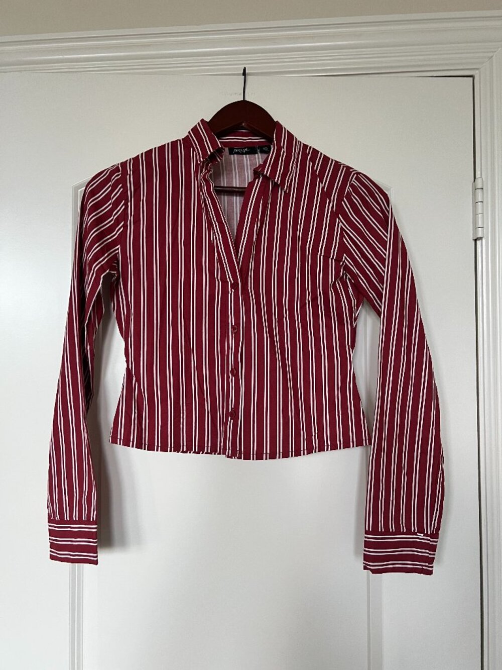 Nasty Gal Red & White Striped Button-Up